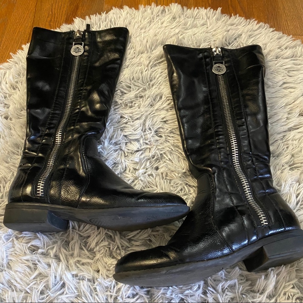 Black Women's Leather Mid-Calf Zipper Boots